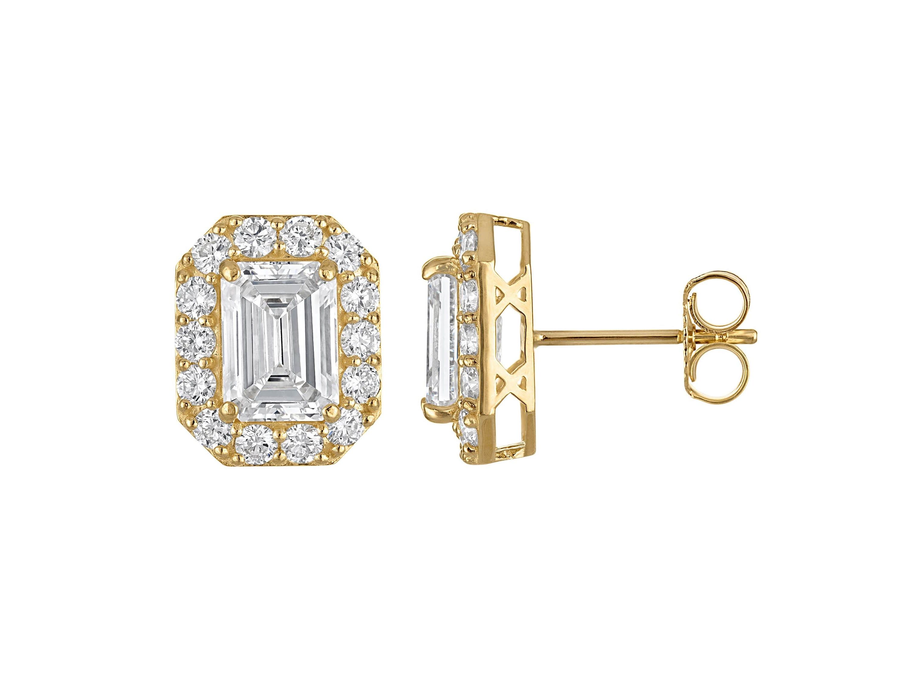 Lab Created 14K Yellow Gold 2.75 cttw Lab-Grown Diamond Emerald Halo Stud Earrings