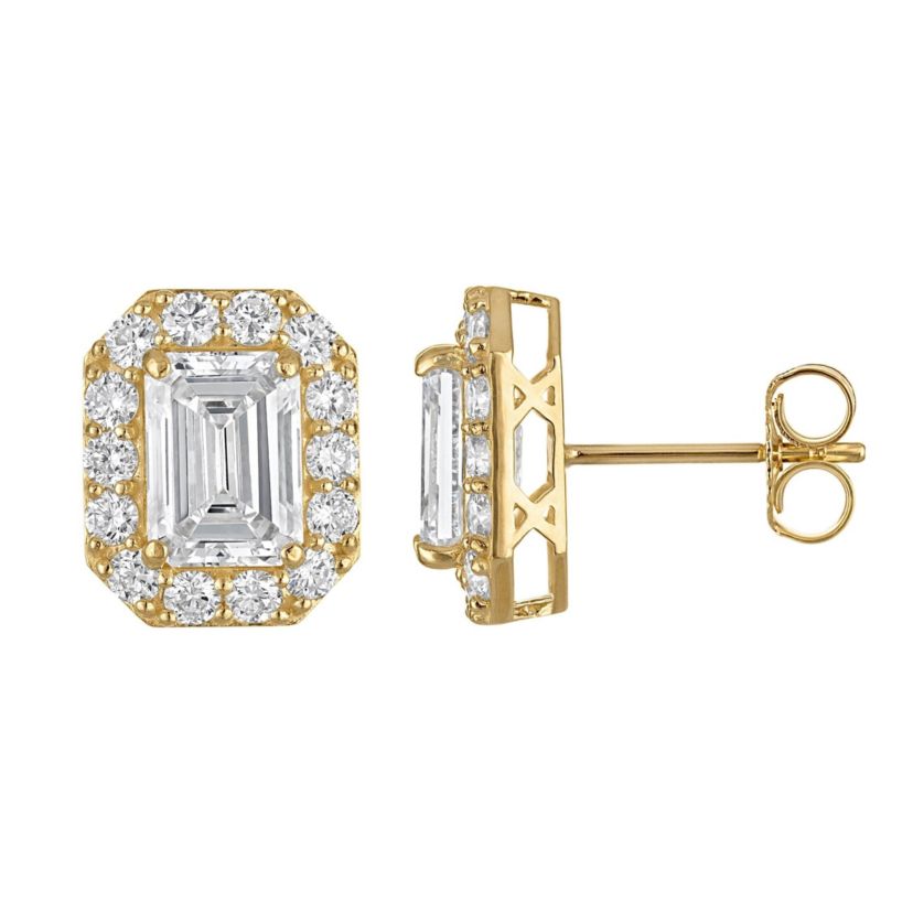Lab Created 14K Yellow Gold 2.75 cttw Lab-Grown Diamond Emerald Halo Stud Earrings