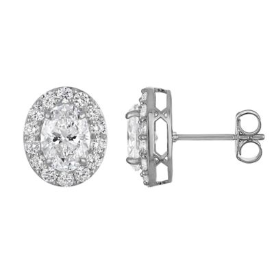Jordan Blue NYC Lab Created 10K White Gold 2.75 Cttw Oval-Cut Lab-Grown Diamond Halo Earrings