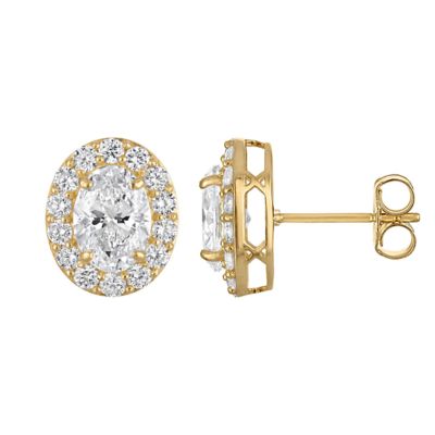 Jordan Blue NYC Lab Created 10K Gold 2.75 Cttw Oval-Cut Lab-Grown Diamond Halo Earrings