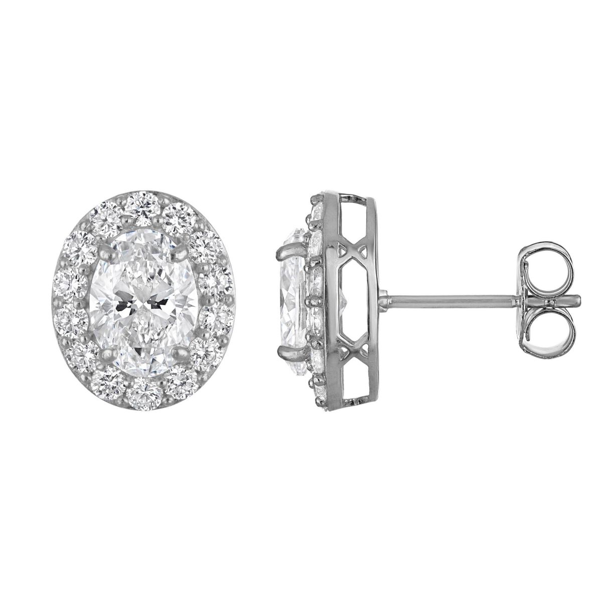 Lab Created 14K White Gold 2.75 cttw Lab-Grown Diamond Oval Halo Stud Earrings