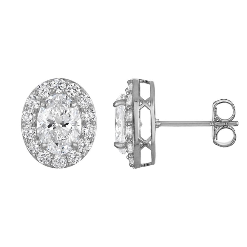Lab Created 14K White Gold 2.75 cttw Lab-Grown Diamond Oval Halo Stud Earrings