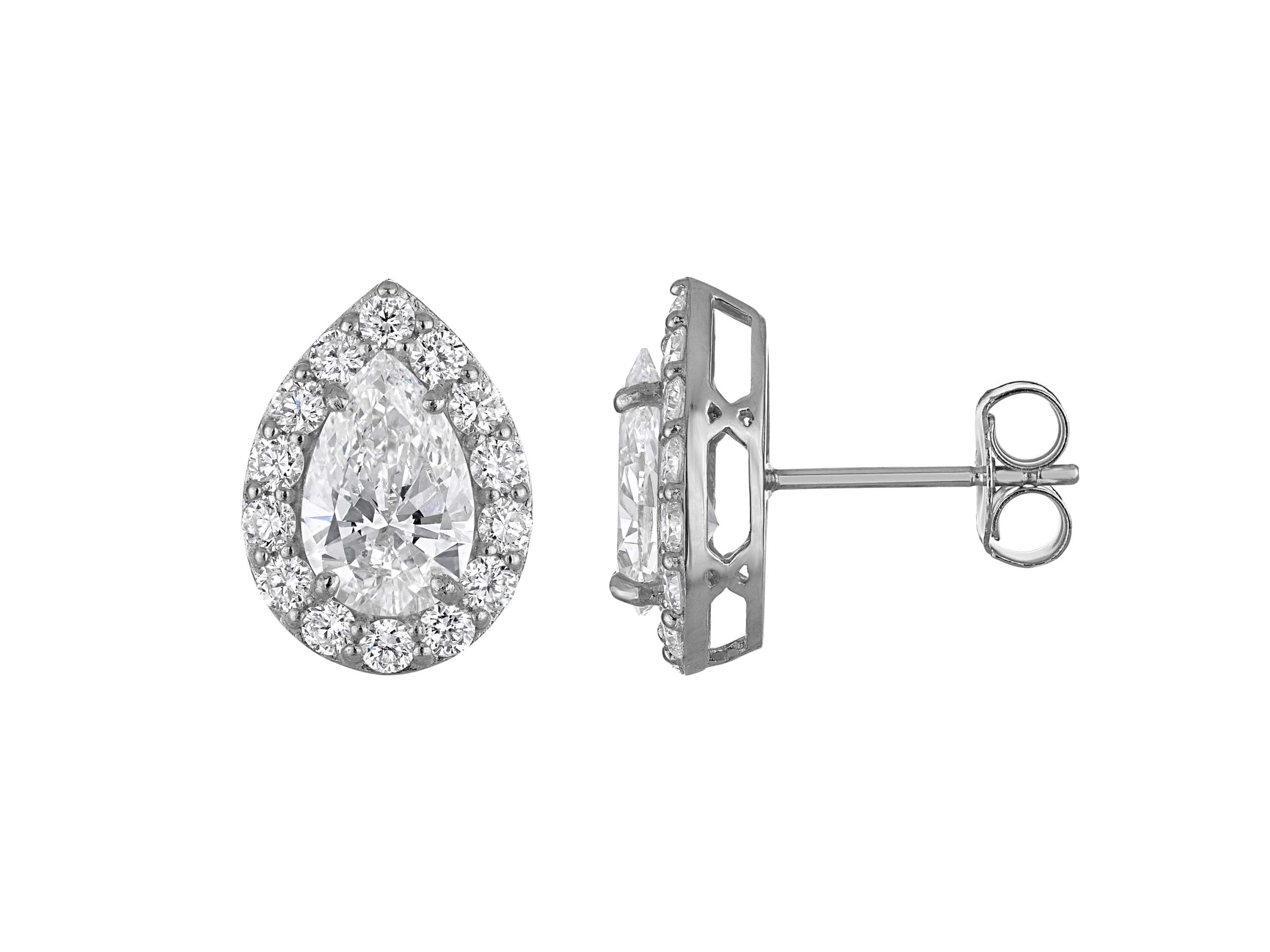 Lab Created 14K White Gold 2.75 cttw Lab-Grown Diamond Pear Halo Stud Earrings