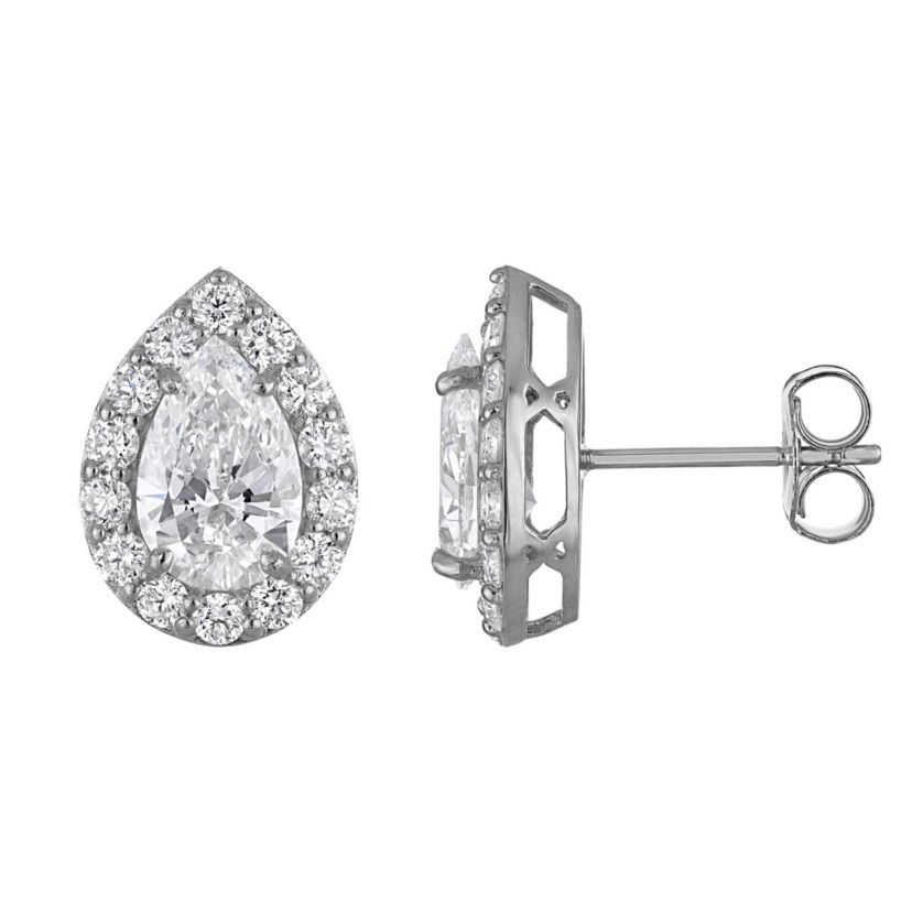 Lab Created 14K White Gold 2.75 cttw Lab-Grown Diamond Pear Halo Stud Earrings