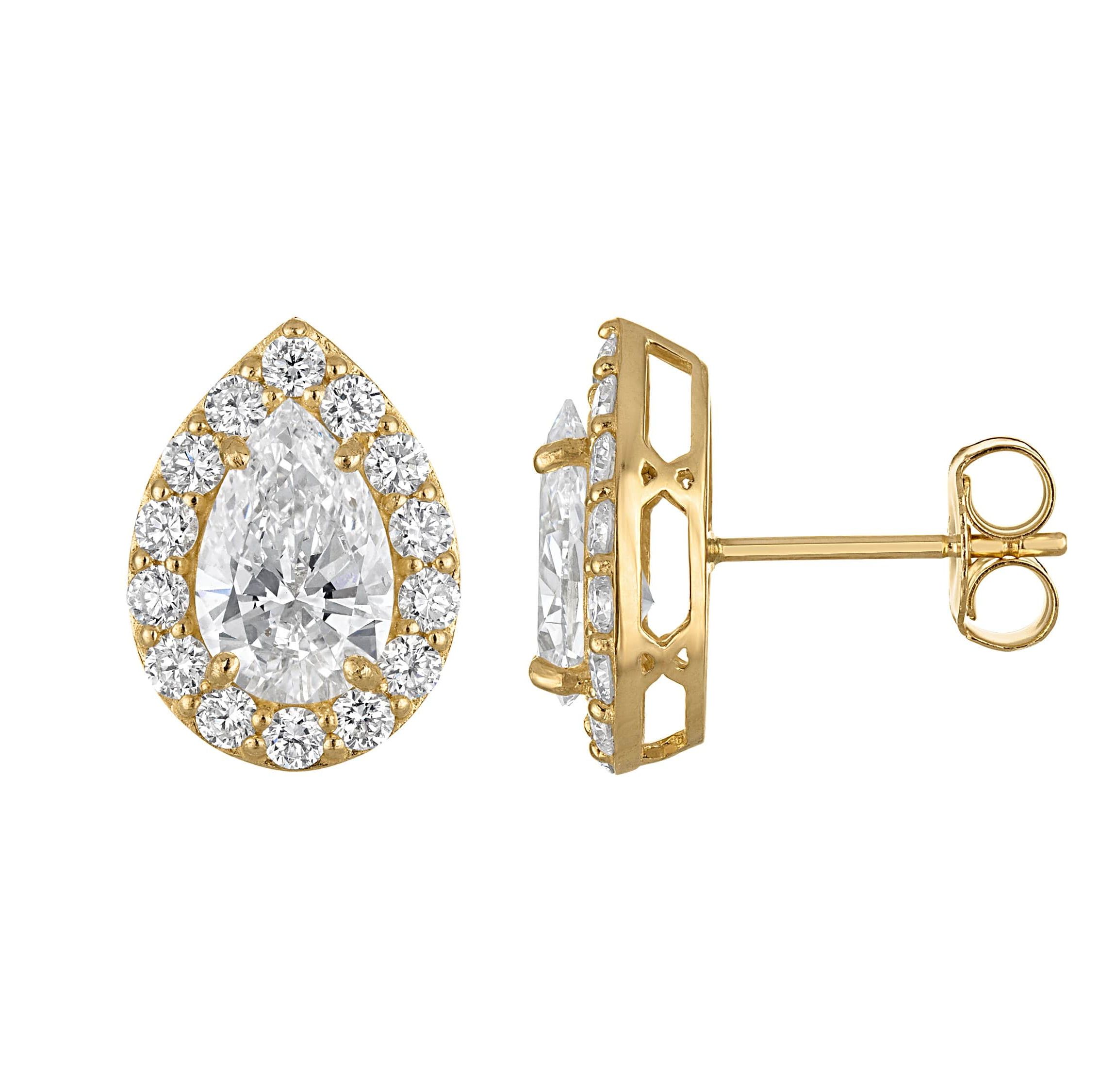 Lab Created 14K Yellow Gold 2.75 cttw Lab-Grown Diamond Pear Halo Stud Earrings
