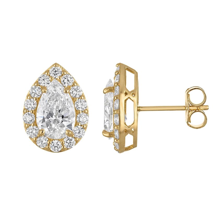 Lab Created 14K Yellow Gold 2.75 cttw Lab-Grown Diamond Pear Halo Stud Earrings