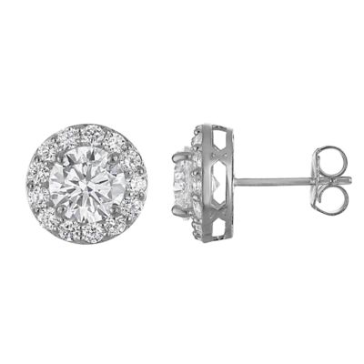 Jordan Blue NYC Lab Created 10K White Gold 2.75 Cttw Round-Cut Lab-Grown Diamond Halo Earrings