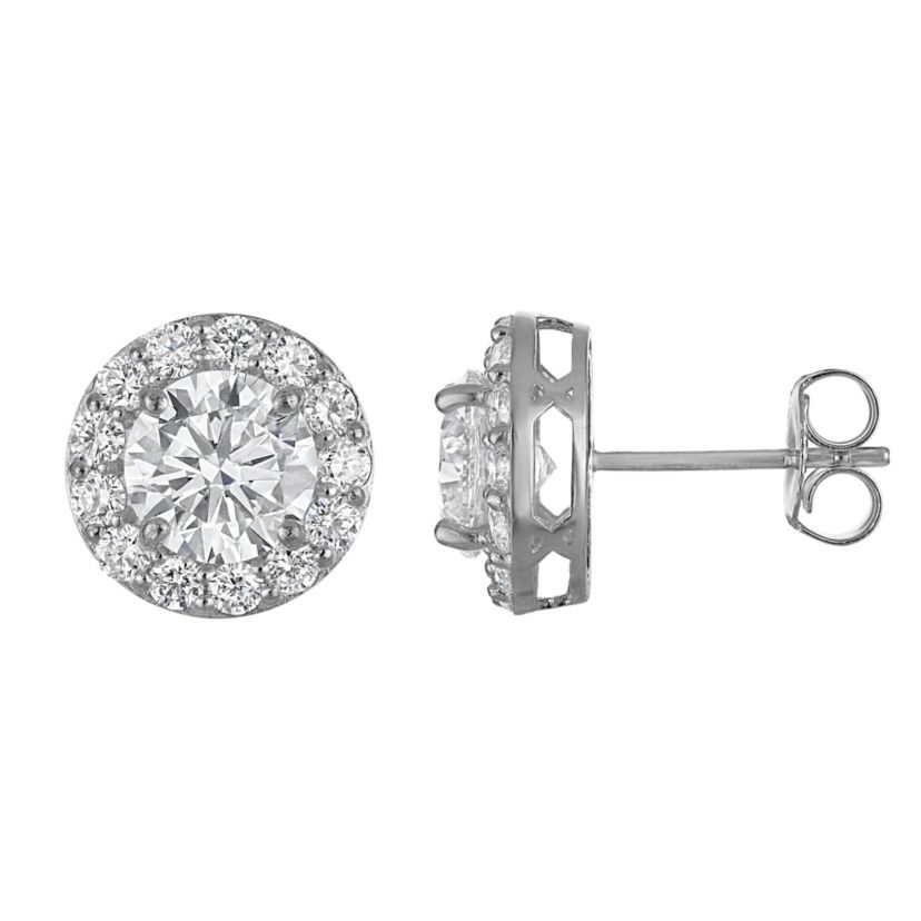 Lab Created 14K White Gold 2.75 cttw Lab-Grown Diamond Round Halo Stud Earrings
