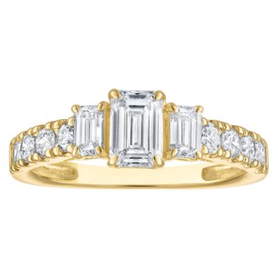 Jordan Blue NYC Lab Created 10K Gold 1.18 Cttw Emerald-Cut Lab-Grown Diamond Three-Stone Ring