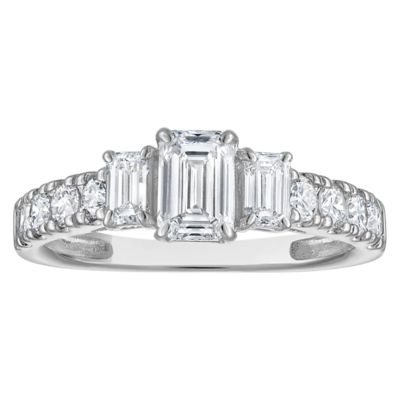 Jordan Blue NYC Lab Created 10K White Gold 1.18 Cttw Emerald-Cut Lab-Grown Diamond Three-Stone Ring