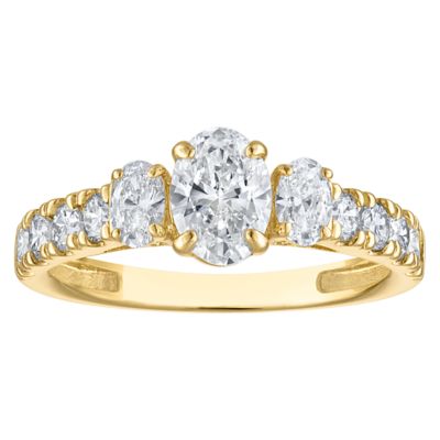 Jordan Blue NYC Lab Created 10K Gold 1.4 Cttw Oval-Cut Lab-Grown Diamond Three-Stone Ring, Yellow, 9