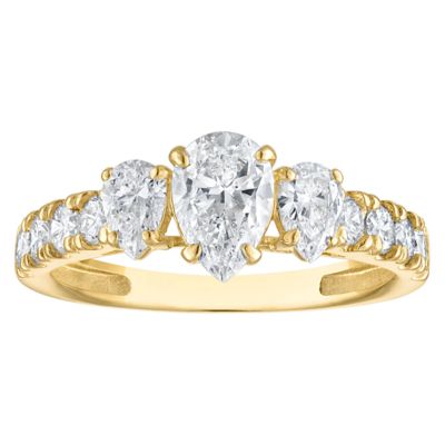 Jordan Blue NYC Lab Created 10K Gold 1.4 Cttw Pear-Cut Lab-Grown Diamond Three-Stone Ring