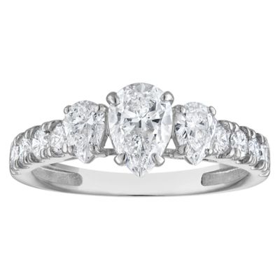 Jordan Blue NYC Lab Created 10K White Gold 1.4 Cttw Pear-Cut Lab-Grown Diamond Three-Stone Ring