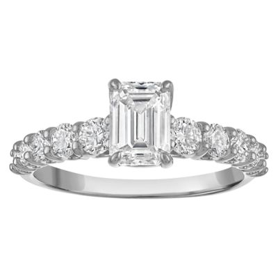 Jordan Blue NYC Lab Created 10K White Gold 2 Cttw Emerald-Cut Lab-Grown Diamond Three-Stone Ring