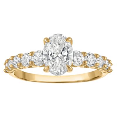 Jordan Blue NYC Lab Created 10K Gold 2 Cttw Oval-Cut Lab-Grown Diamond Three-Stone Ring, Yellow, 6