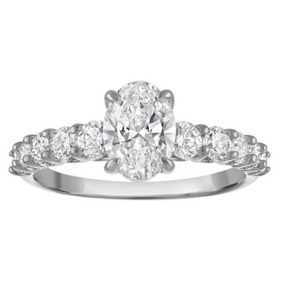 Jordan Blue NYC Lab Created 10K White Gold 2 Cttw Oval-Cut Lab-Grown Diamond Three-Stone Ring