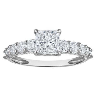 Jordan Blue NYC Lab Created 10K White Gold 2 Cttw Princess-Cut Lab-Grown Diamond Three-Stone Ring