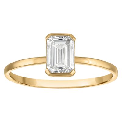 Jordan Blue NYC Lab Created 10K Gold 1 Cttw Emerald-Cut Lab-Grown Diamond Half-Bezel Ring