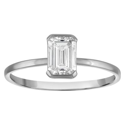 Jordan Blue NYC Lab Created 10K White Gold 1 Cttw Emerald-Cut Lab-Grown Diamond Half-Bezel Ring
