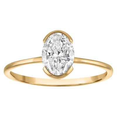 Jordan Blue NYC Lab Created 10K Gold 1 Cttw Oval-Cut Lab-Grown Diamond Half-Bezel Ring