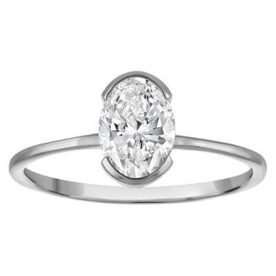 Jordan Blue NYC Lab Created 10K White Gold 1 Cttw Oval-Cut Lab-Grown Diamond Half-Bezel Ring