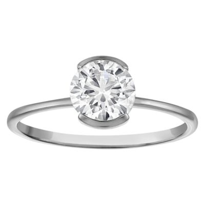 Jordan Blue NYC Lab Created 10K White Gold 1 Cttw Round Lab-Grown Diamond Half-Bezel Ring