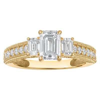 Jordan Blue NYC Lab Created 10K Gold 1.95 Cttw Emerald-Cut Lab-Grown Diamond Three-Stone Ring