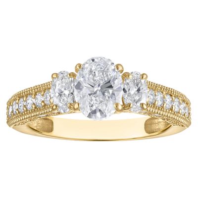 Jordan Blue NYC Lab Created 10K Gold 2 Cttw Oval-Cut Lab-Grown Diamond Three-Stone Ring
