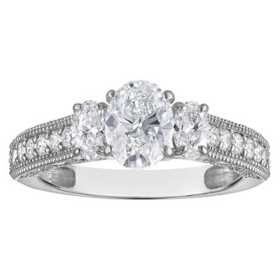 Jordan Blue NYC Lab Created 10K White Gold 2 Cttw Oval-Cut Lab-Grown Diamond Three-Stone Ring