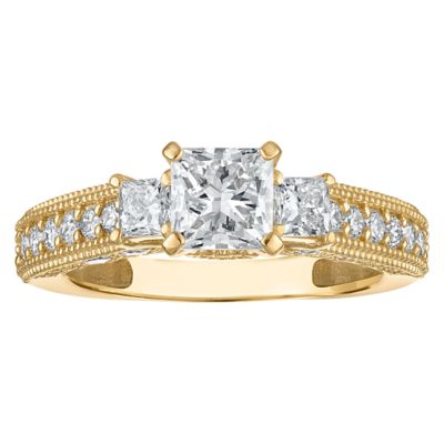 Jordan Blue NYC Lab Created 10K Gold 2 Cttw Princess-Cut Lab-Grown Diamond Three-Stone Ring