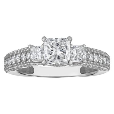 Jordan Blue NYC Lab Created 10K White Gold 2 Cttw Princess-Cut Lab-Grown Diamond Three-Stone Ring
