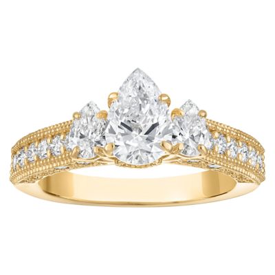 Jordan Blue NYC Lab Created 10K Gold 2 Cttw Pear-Cut Lab-Grown Diamond Three-Stone Ring
