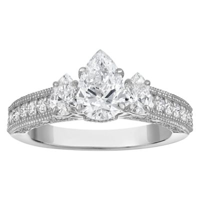 Jordan Blue NYC Lab Created 10K White Gold 2 Cttw Pear-Cut Lab-Grown Diamond Three-Stone Ring