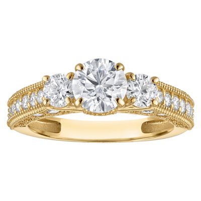 Jordan Blue NYC Lab Created 10K Gold 2 Cttw Round-Cut Lab-Grown Diamond Three-Stone Ring