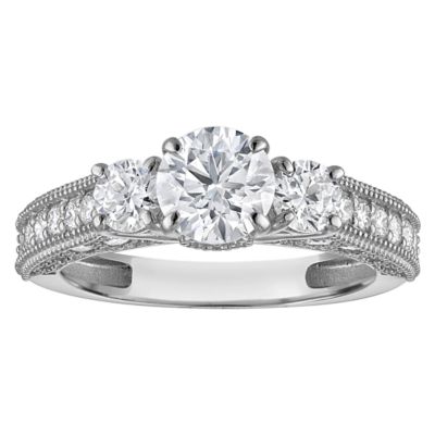 Jordan Blue NYC Lab Created 10K White Gold 2 Cttw Round-Cut Lab-Grown Diamond Three-Stone Ring