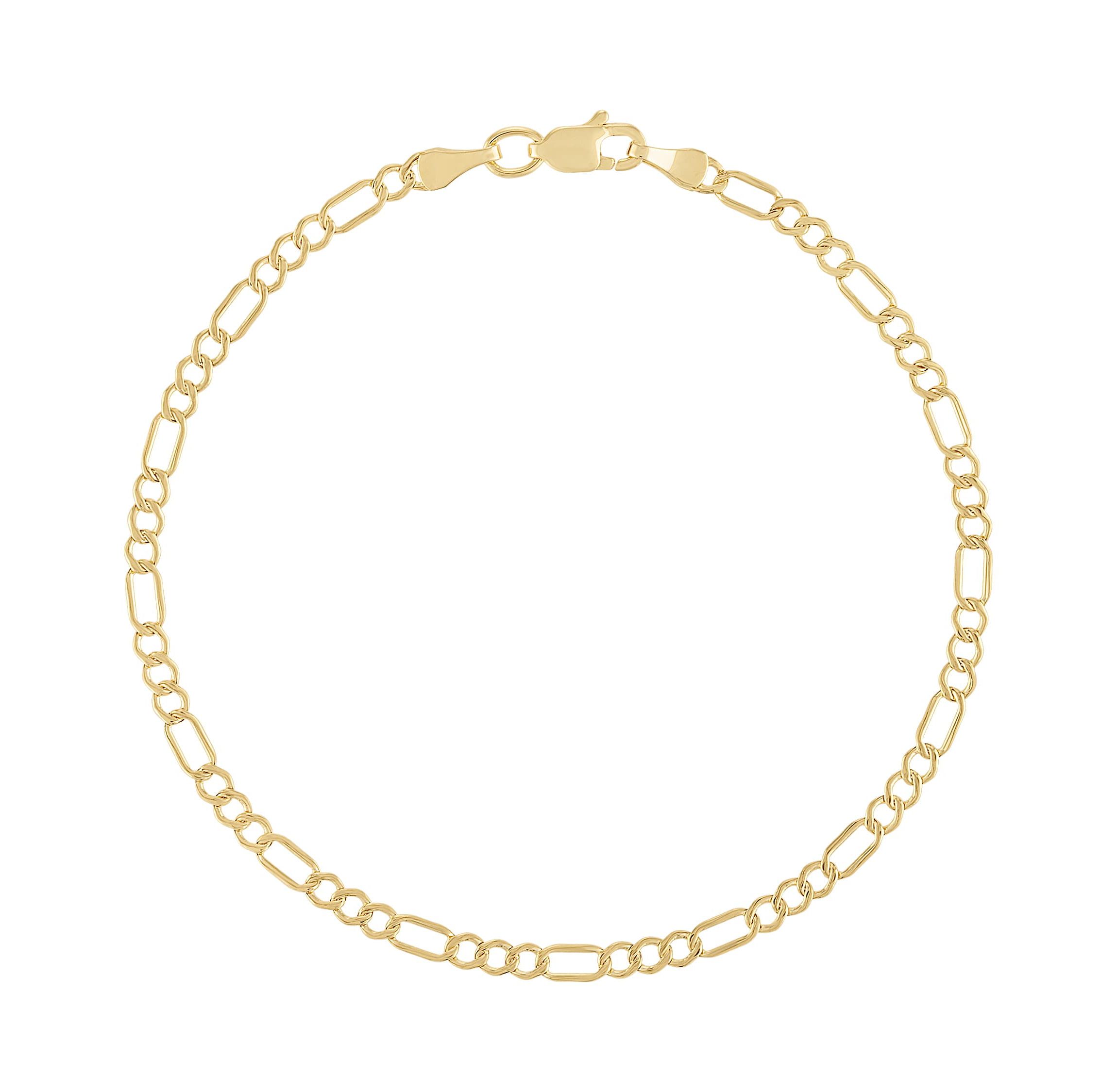 14Kt Gold Mens 2.8mm Figaro Chain Bracelet