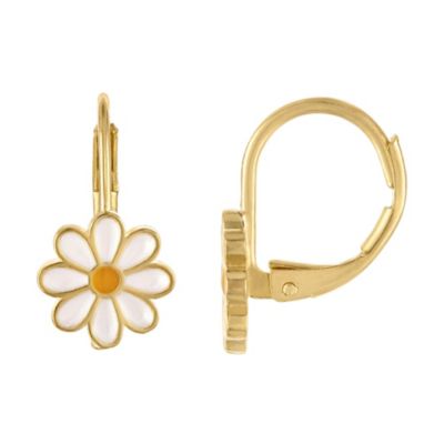 Jordan Blue NYC Gold Over Brass Daisy Flower Leverback Earrings, Yellow