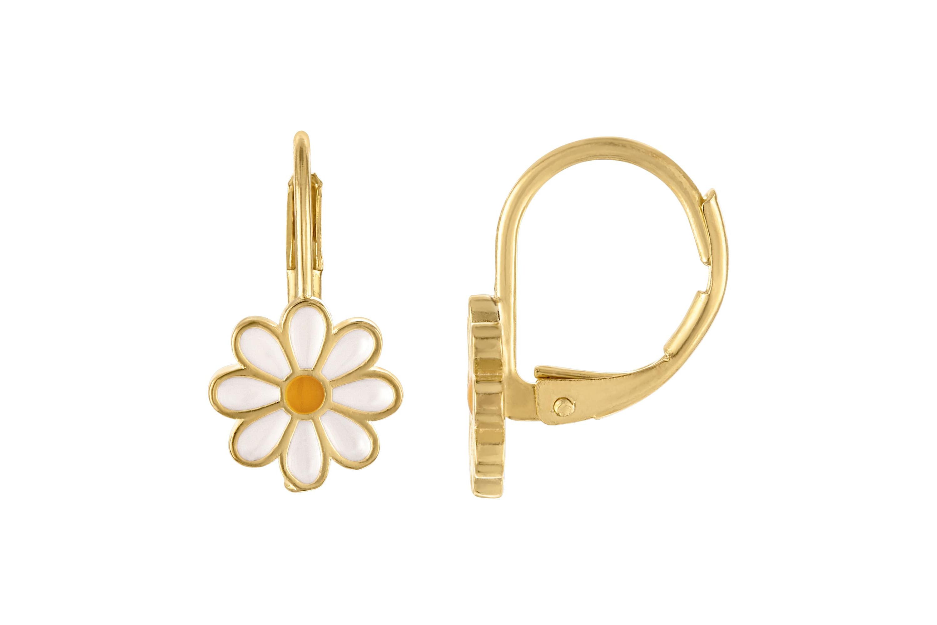 Gold Over Brass Daisy Flower Leverback Earrings