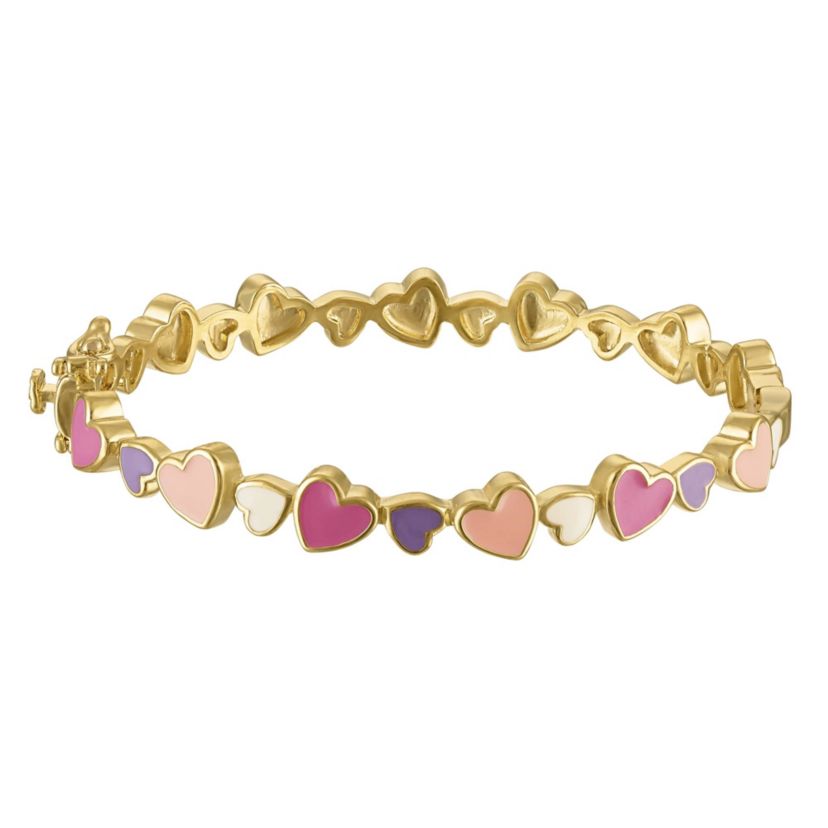 Gold Over Brass Multi-Color Enamel Heart Kids Bracelet