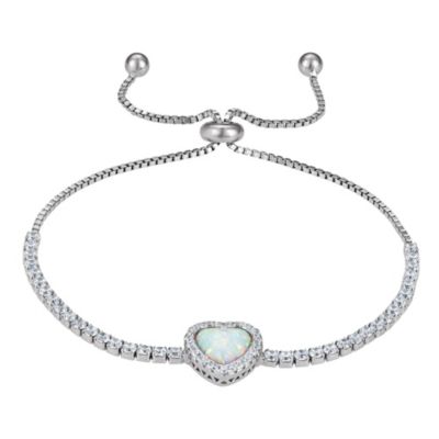 Jordan Blue NYC Lab Created Sterling Silver Created Opal And White Cz Heart Adjustable Bracelet
