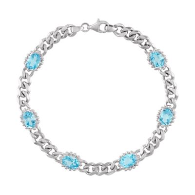 Jordan Blue NYC Sterling Silver Blue Topaz Curb Chain Bracelet