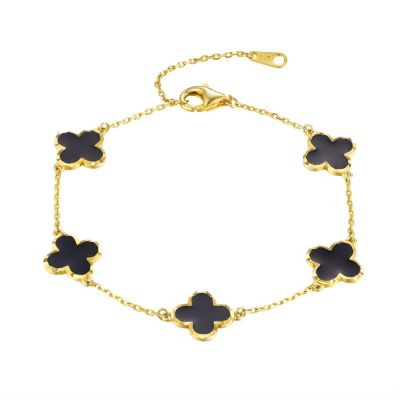 Jordan Blue NYC Sterling Silver Black Enamel Clover Bracelet