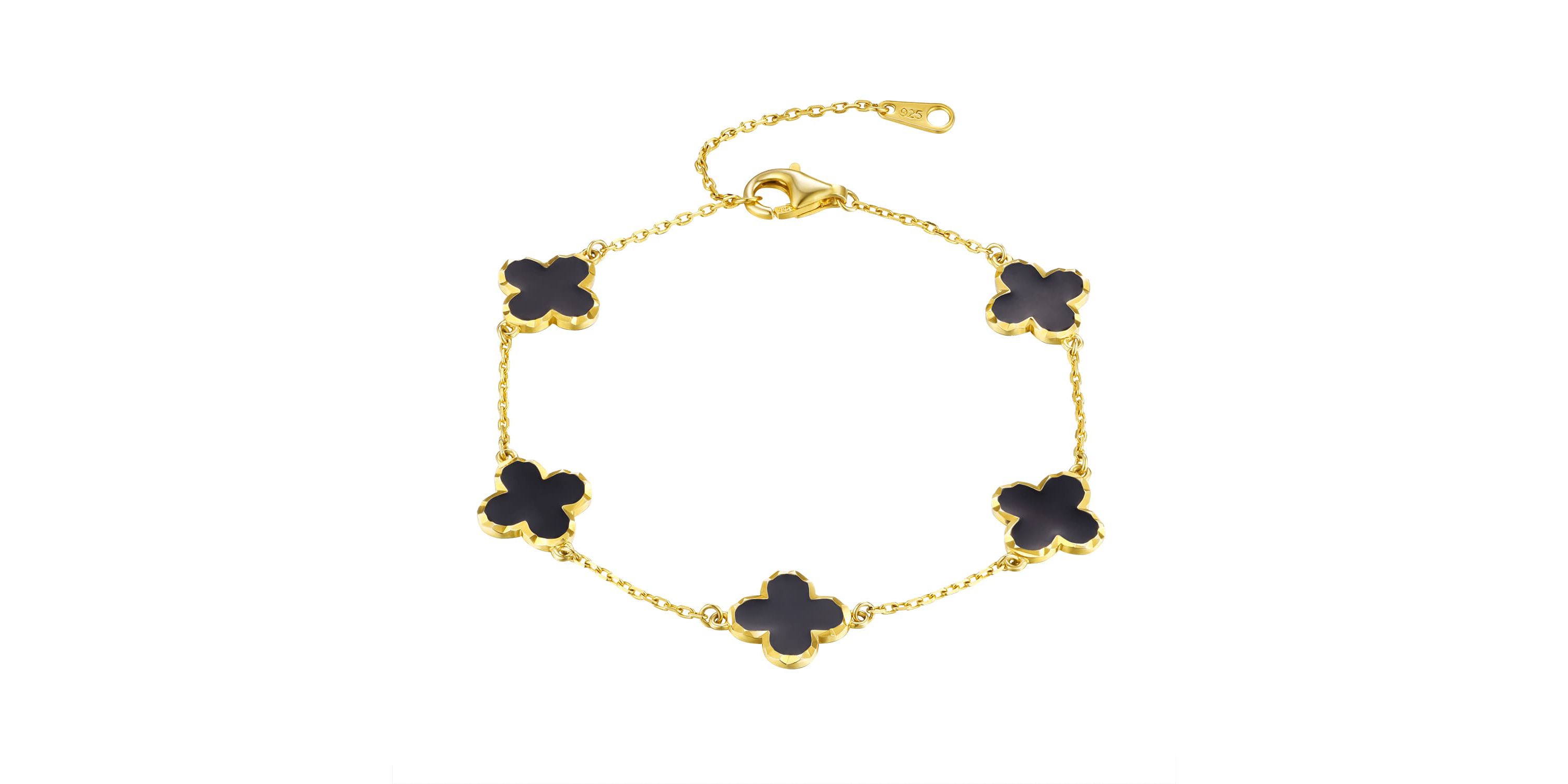 Sterling Silver Black Enamel Clover Bracelet