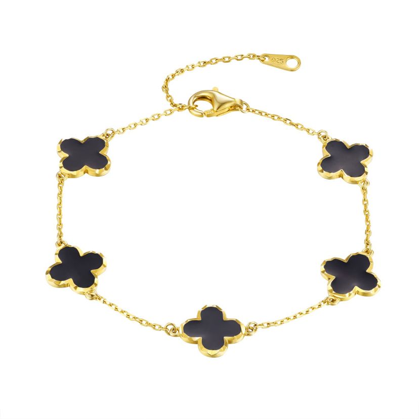 Sterling Silver Black Enamel Clover Bracelet