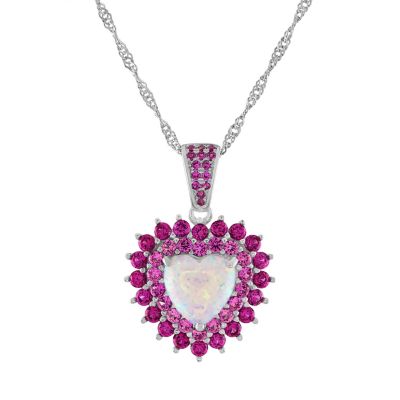 Jordan Blue NYC Lab Created Sterling Silver Created Opal And Ruby Heart Pendant