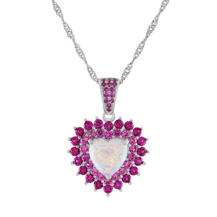 Lab Created Sterling Silver Created Opal And Ruby Heart Pendant