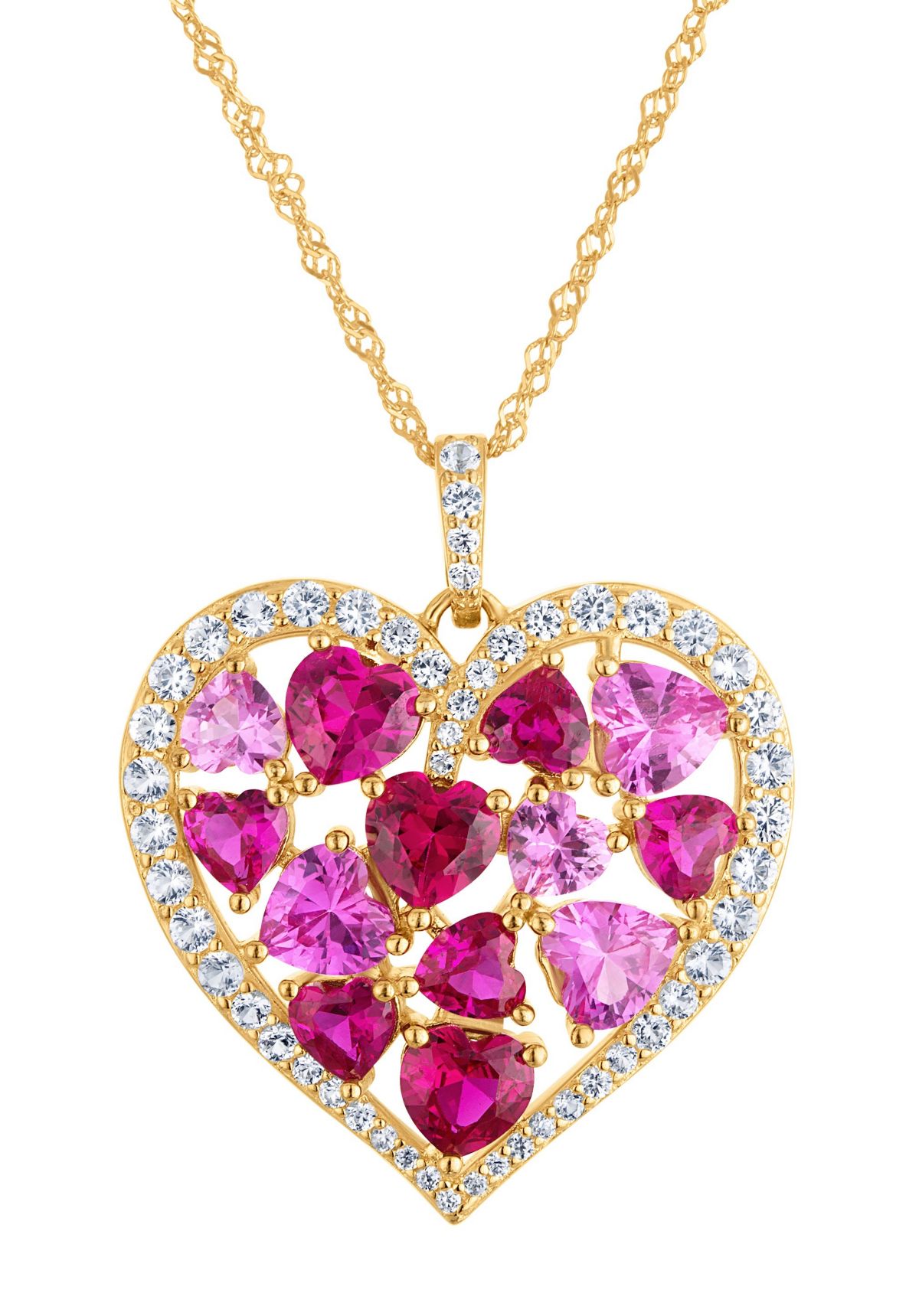 Lab Created 14K Gold Over Sterling Silver Created Ruby, Pink Sapphire, White Sapphire Heart Pendant