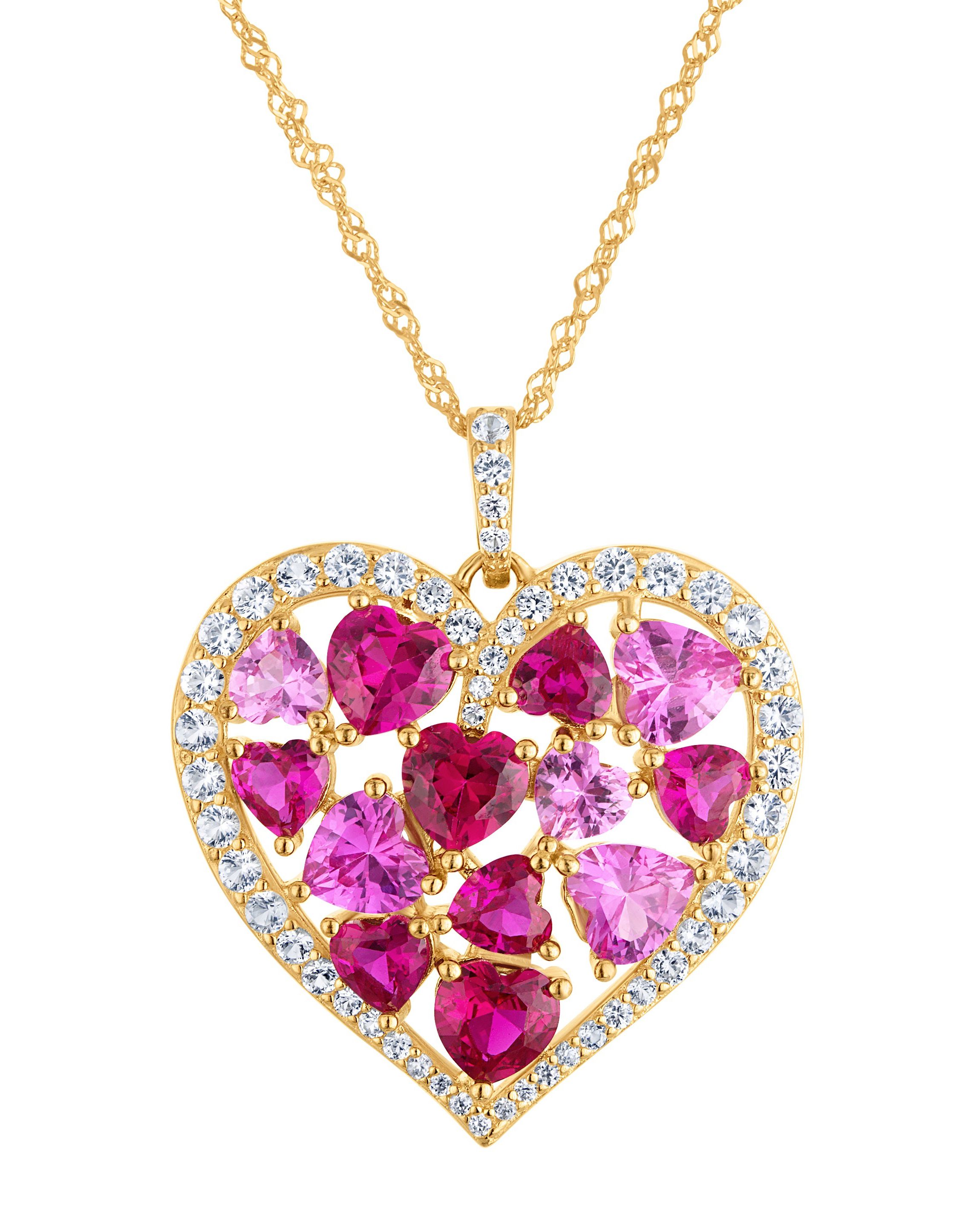 Lab Created 14K Gold Over Sterling Silver Created Ruby, Pink Sapphire, White Sapphire Heart Pendant