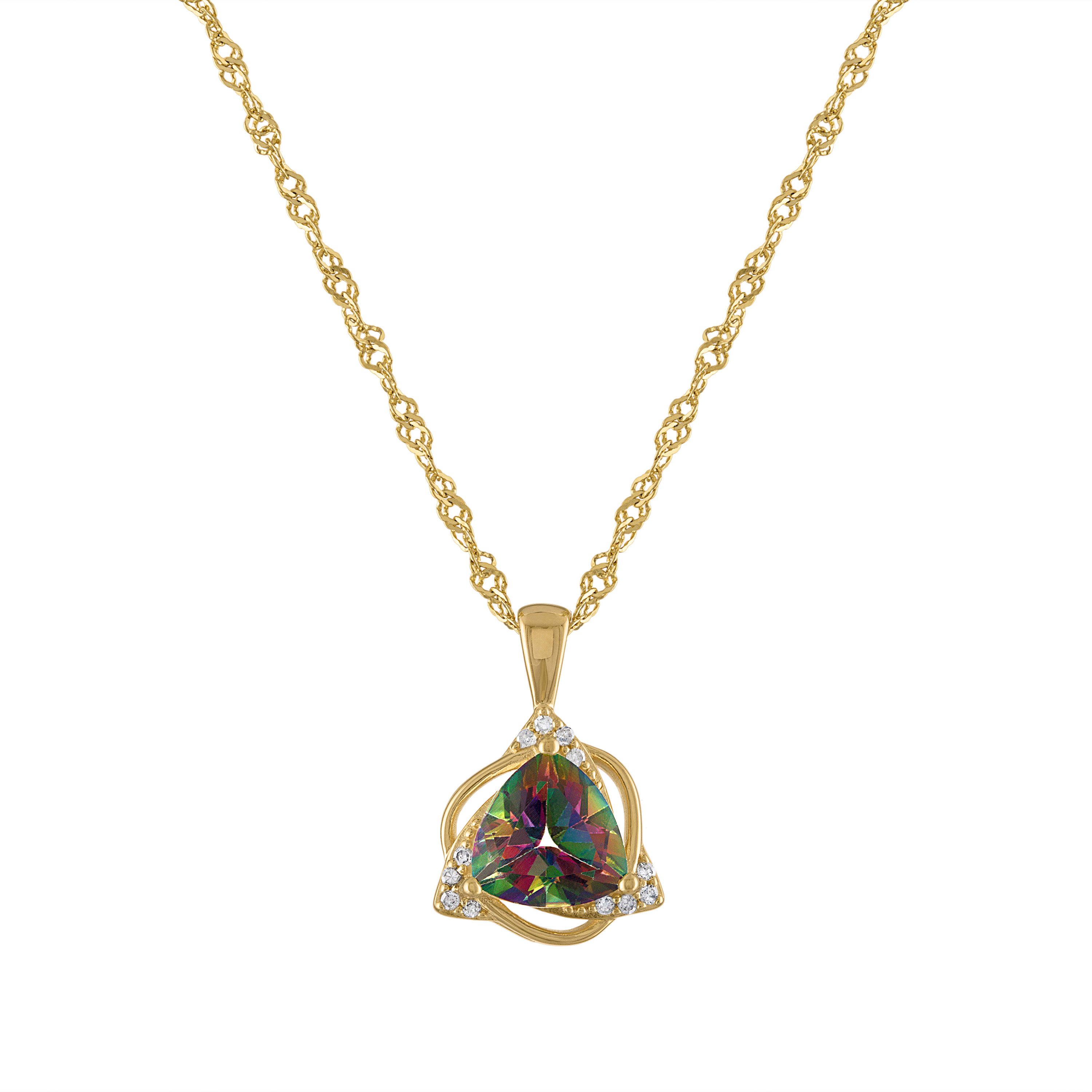 14K Gold Over Sterling Silver Mystic Fire Topaz And Diamond Pendant