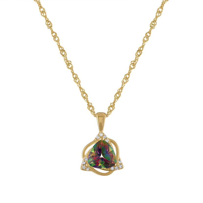 14K Gold Over Sterling Silver Mystic Fire Topaz And Diamond Pendant